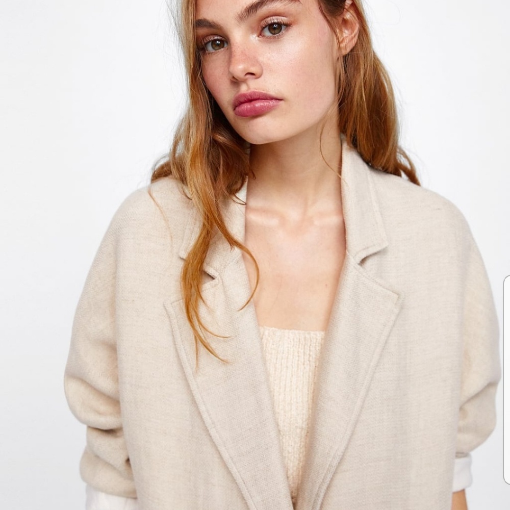 ZARA LINEN RUSTIC SAND CREAM OVERSIZED BLAZER - Picture 5 of 8